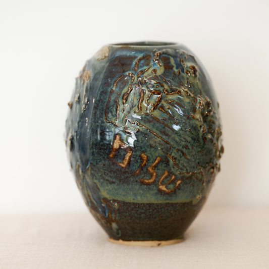 Grey, Gold, Green and Blue Textured Vase