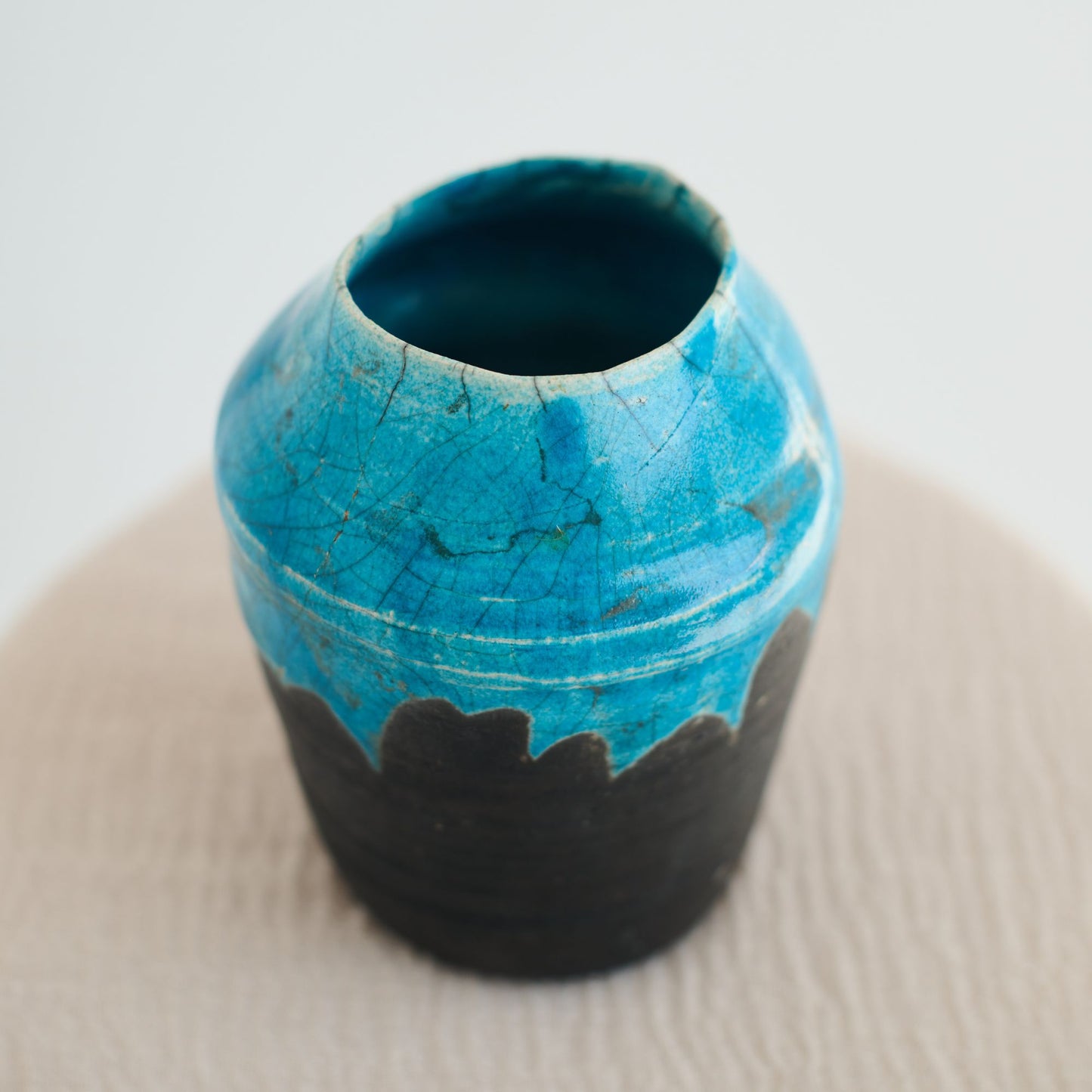 Turquoise Black Raku Vase