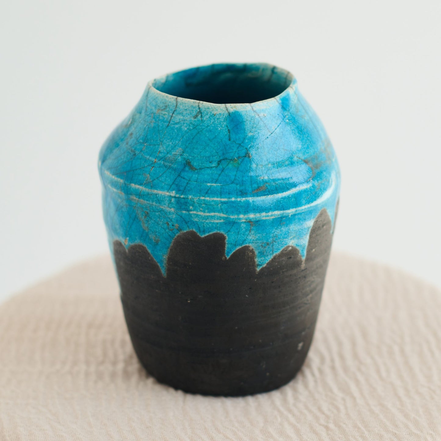 Turquoise Black Raku Vase