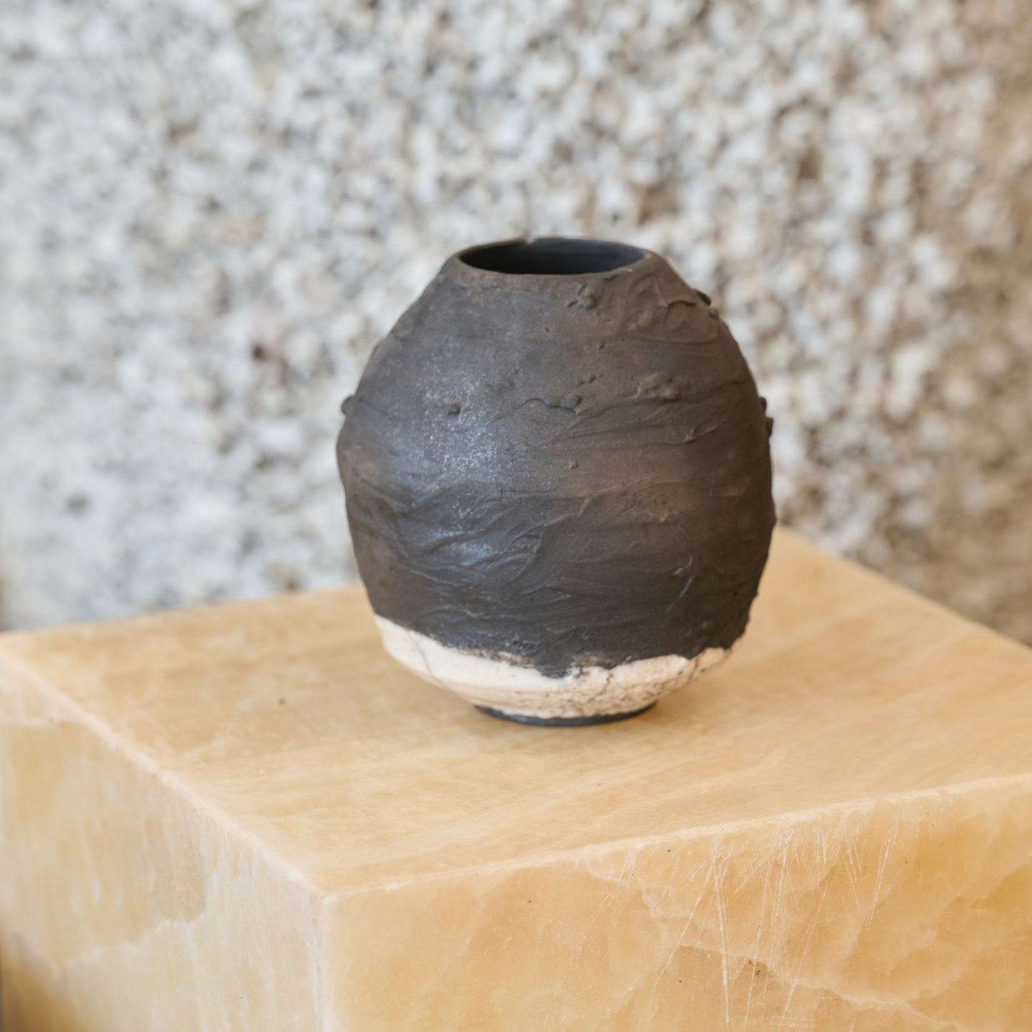 Raku Black and Cream Vase