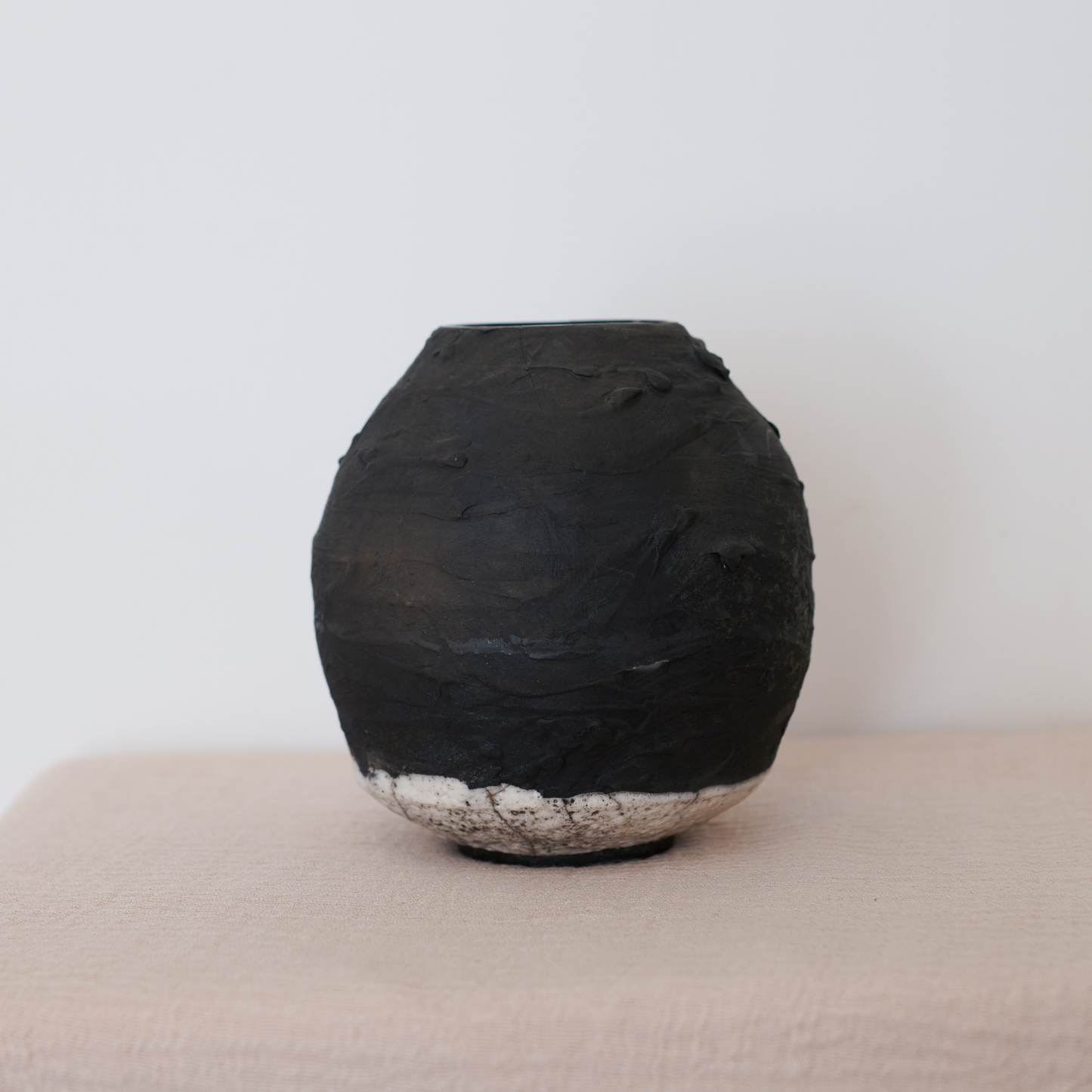 Raku Black and Cream Vase