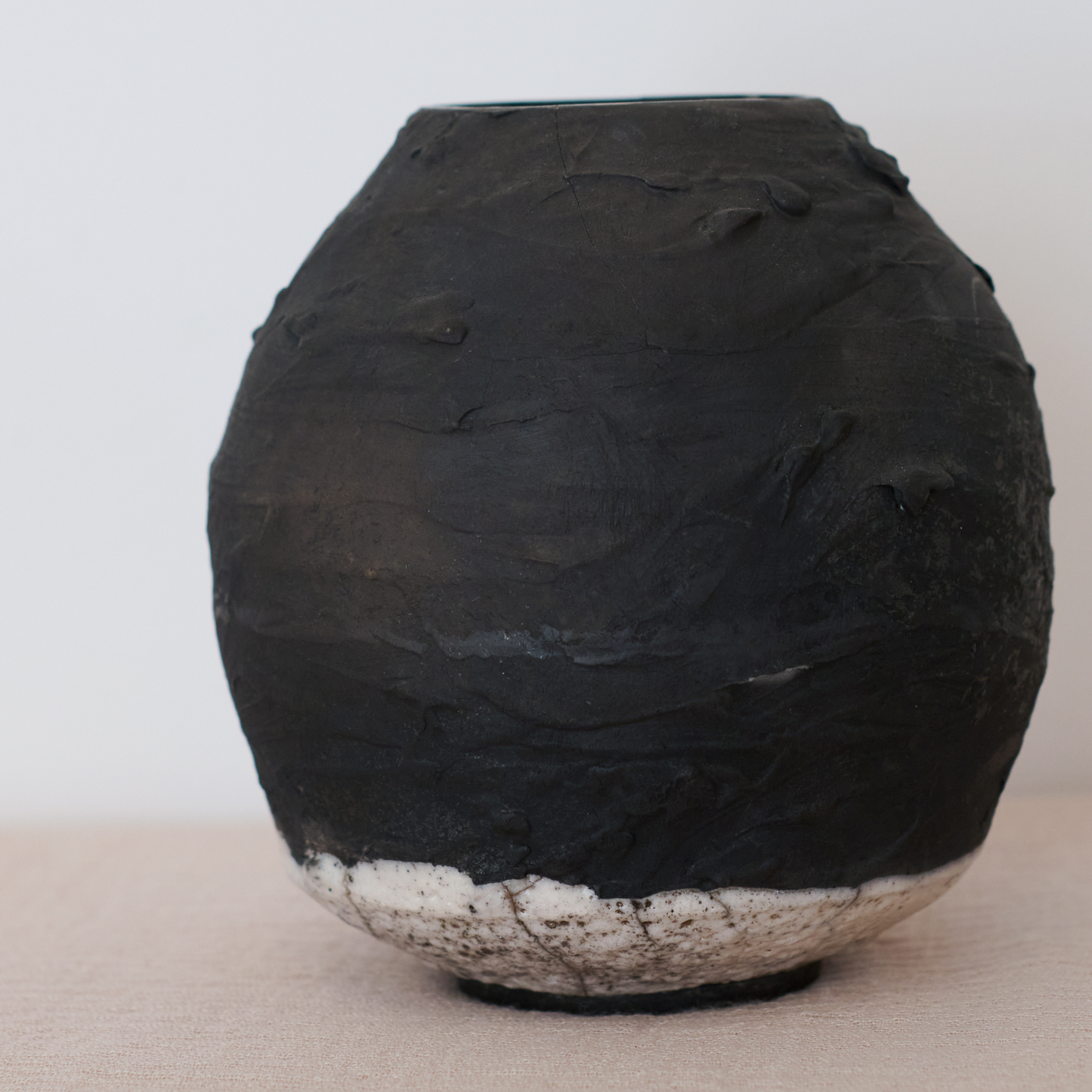 Raku Black and Cream Vase