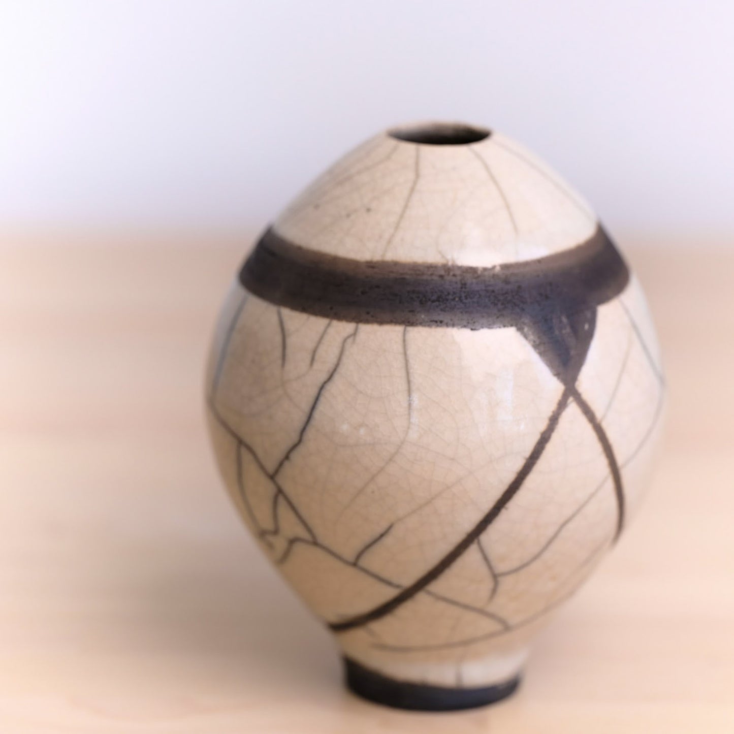 Raku Biege Egg Vase