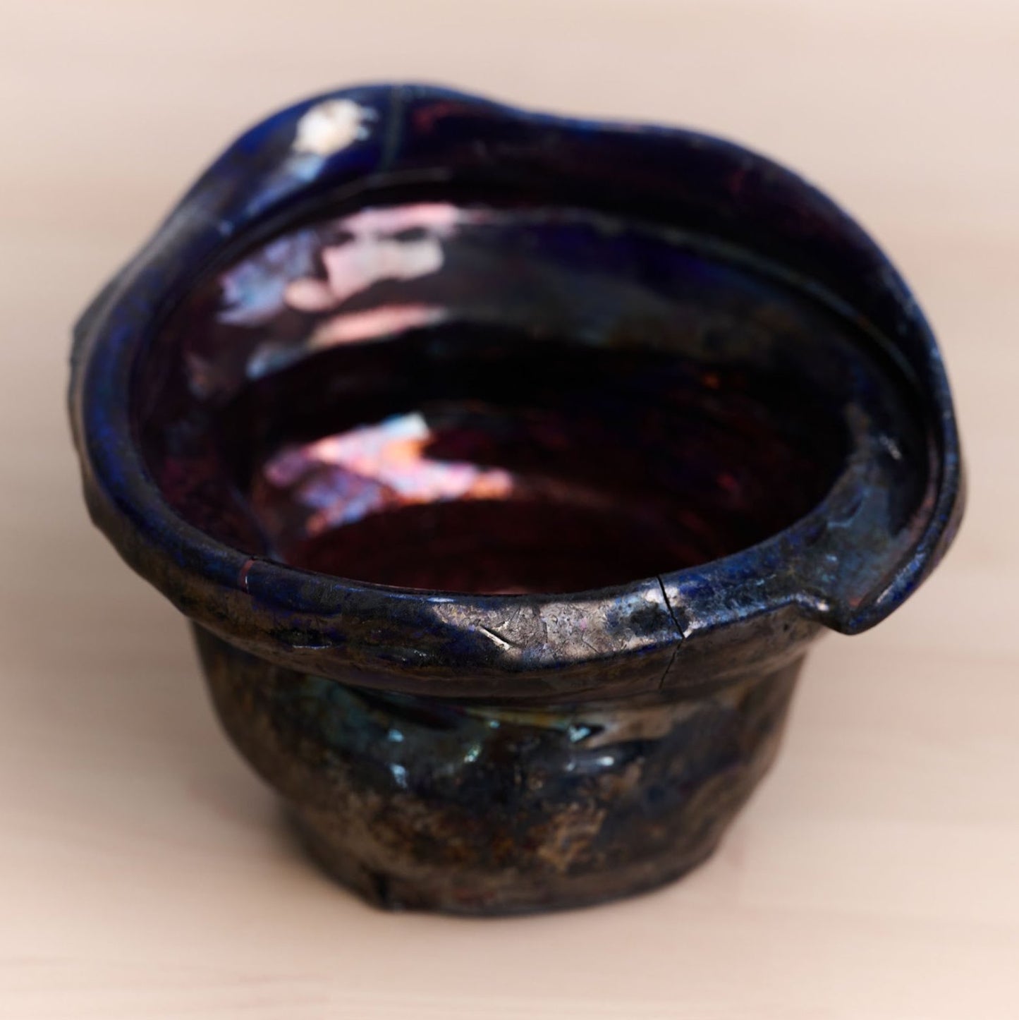 Blue-Gold Cobalt Raku Bowl