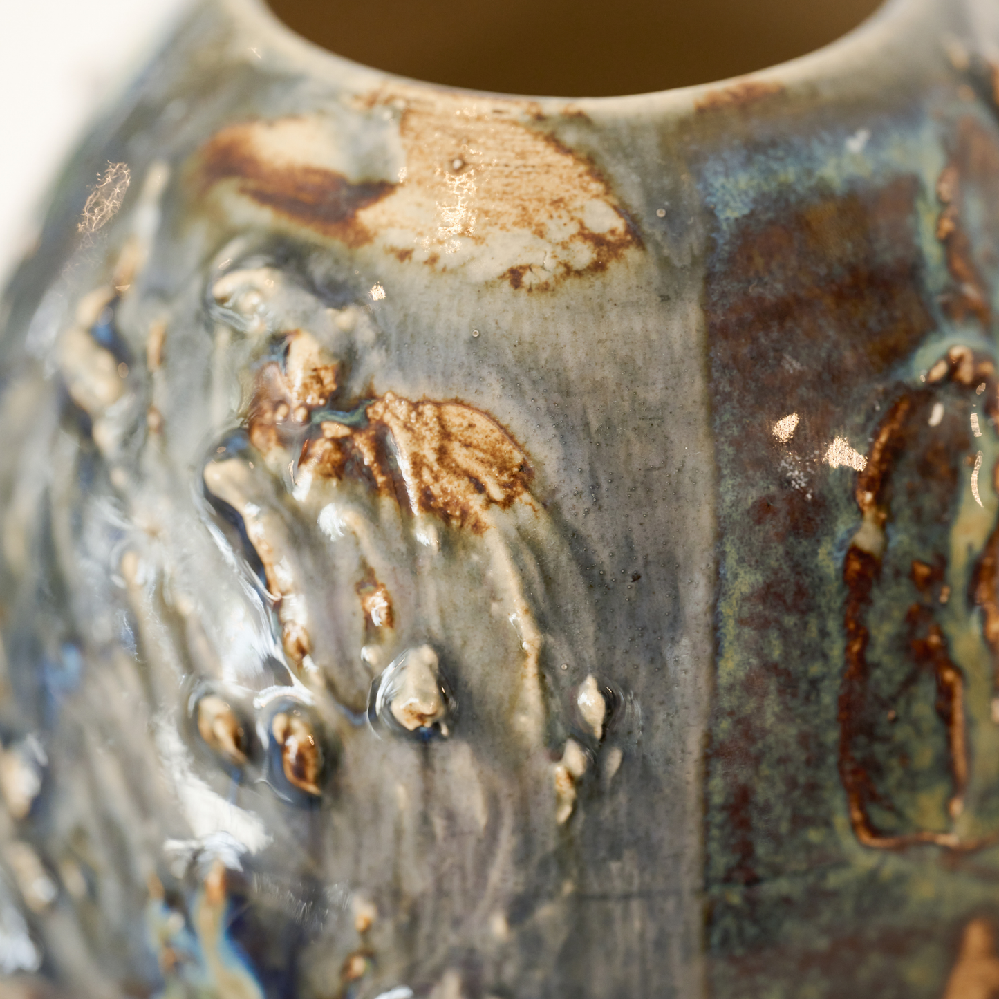 Grey, Gold, Green and Blue Textured Vase